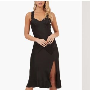 Elegant Black Midi Dress with Slit ASTR the Label